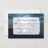 Romantic Blue Ocean Sunset Wedding RSVP card