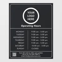 Opening Hours Business Logo QR Code Black & White Window Cling