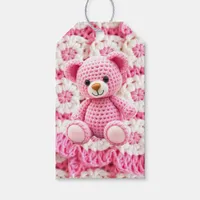 Cute Crocheted Teddy Bear Girl's Baby Shower Gift Tags