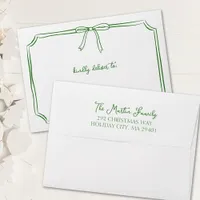 Whimsical Christmas Green Festive Bow Holiday Card Envelope