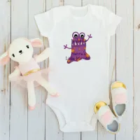 Cute Purple Cartoon Blob Monster Fun for Kids Baby Bodysuit