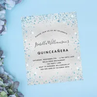 Quinceanera silver blue glitter invitation