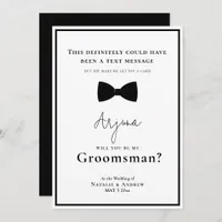 Classic Black & White Tuxedo Funny Groomsman Invitation