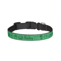 Cute Minimal Dog Theme Green Name Pet Collar