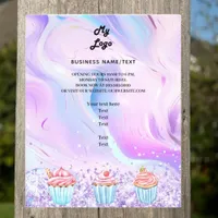 Pastry shop bakery pink holographic cupcakes logo