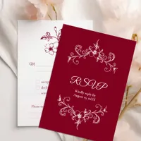 Elegant Vintage Romance Burgundy Floral Wedding RSVP Card