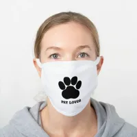 Pet Lover Typography Black Paw Print, ZKOA White Cotton Face Mask