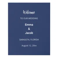 Modern Navy Blue Wedding Welcome Sign Faux Canvas