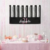 21st birthday party black white stripes pink banner