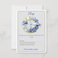 Elegant Watercolor Tulip Wreath Wedding Blue Ivory RSVP Card