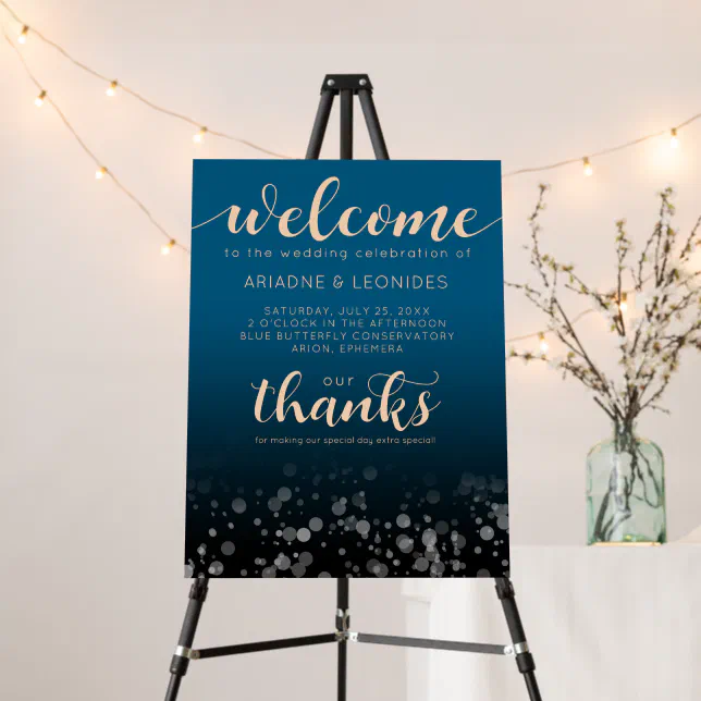 Elegant Peach Oceanic Blue Wedding Welcome Foam Board