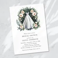 Wedding Dress Greenery Bridal Shower Invitation