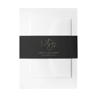 Names Date Script We Do Gold Black Wedding  Invitation Belly Band