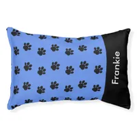 Cornflower Blue Black Paw Prints Personalized Dog Pet Bed