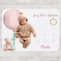 Pink Teddy Bear Monthly Milestone Blanket