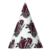 Burgundy Floral Skeleton Hand Gothic Party Hat