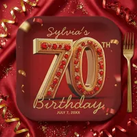 Elegant Classy Gold Red Jewel Style 70th Birthday  Paper Plates