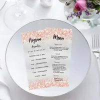 Birthday Progam Menu silver rose gold confetti