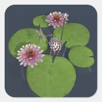 Pretty Pink Water Lily and Dragonfly Square Sticker