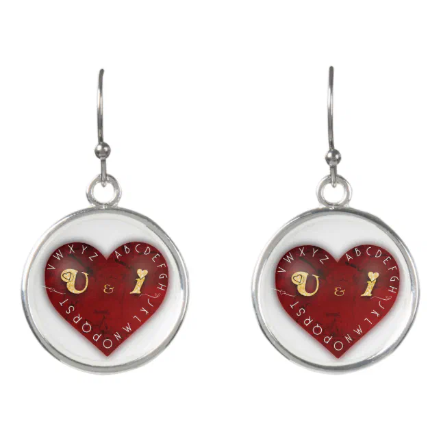 You and I - alphabet game on a red heart Earrings