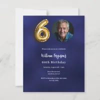 Navy blue gold photo 60th birthday invitation
