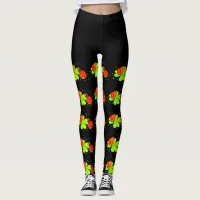 Lady Bugs on a Shamrock Pattern Black Top Leggings