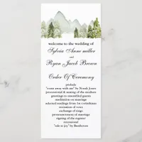 Rustic Watercolor Mountains Pine Winter Wedding Program