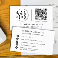 Modern Minimalist Logo QR Code Black and White Business Card