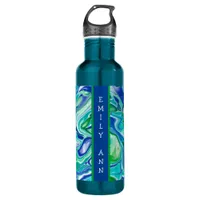 Blue and Green Marble Fluid Art Personalized   Stainless Steel Water Bottle