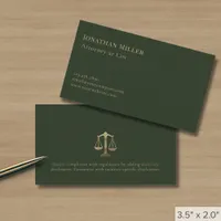 Simple Olive Green Gold Scales of Justice Business Card