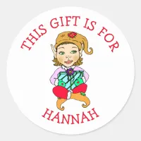 This Gift is For, Girl Elf with Gift Classic Round Sticker