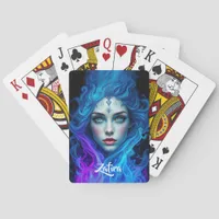 Mystery Woman Emerging from Blue & Purple Flames Poker Cards