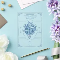 Chinoiserie Elegant Blue Bouquet Victorian Wedding Acrylic Invitations