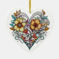 Personalized Floral Heart with Sentimental Message Ceramic Ornament