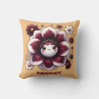 Cute Monogram Burgundy and White Flower on Peach | Throw Pillow