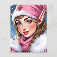 Cute Pink Elf | Merry Christmas Personalized Holiday Postcard