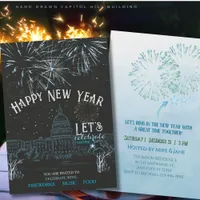 Icy Blue New Year's Party with Fireworks Capital Invitation