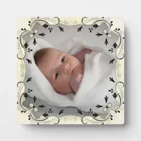 Cute Off White and Black Baby Photo Plaque