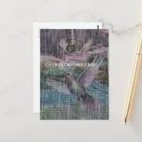 Hummingbird and Bones With Rain Quote Collage Postcard
