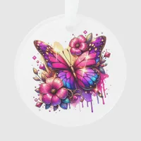 Personalized Christmas Butterfly and Flowers Ornament