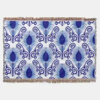 Boho Peacock Feather Jewel Tone-Blue Throw Blanket