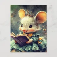 Adorable Mouse Princess Reading a Book Postcard