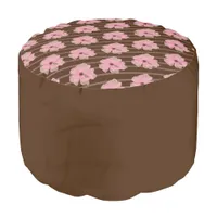 Pink Flowers And Stripes Round Pouf