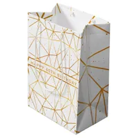 Birthday white gold geometric modern medium gift bag