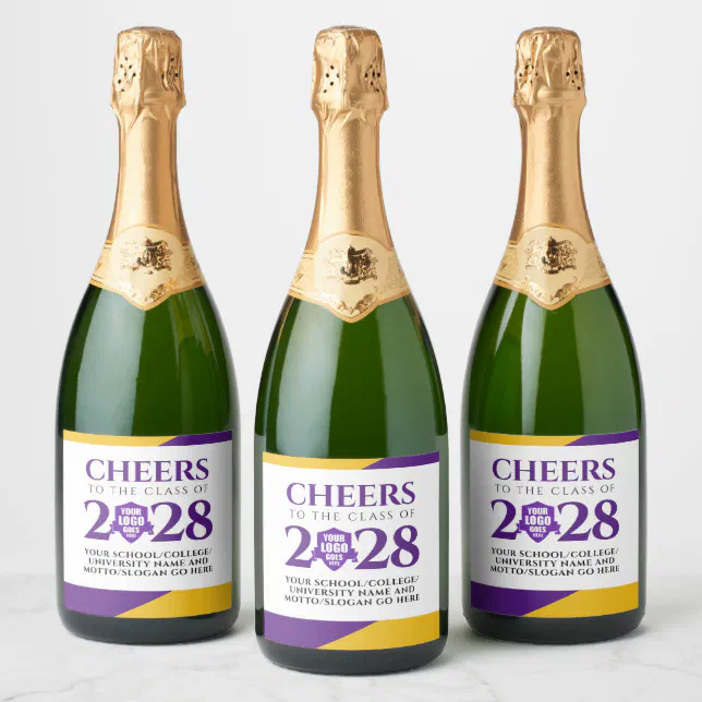 Purple Gold School College University Graduation Sparkling Wine Label