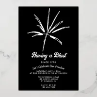 Having a Blast Silver Fireworks 4th of July Party Foil Invitation