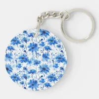 Blue Cornflower Type Floral Two-sided Acrylic Keychain