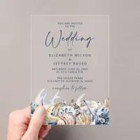 Rustic Seashells Ocean Sea Summer Beach Wedding Acrylic Invitations