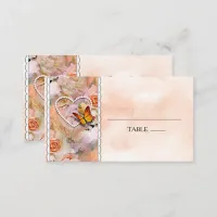 Heart Pearls Orange Roses Floral Butterflies Place Card