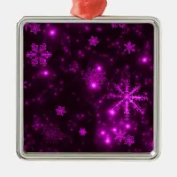 Snowflakes with Purple Background Metal Ornament